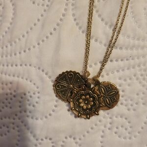 Vintage Lucky Brand 3 Charm Reversible Pendant Necklace. EUC West Coast Vibe